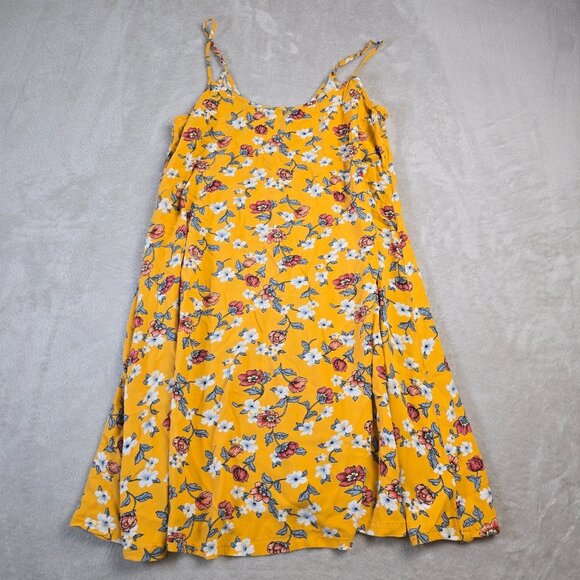 Floral Sundress Size Medium Yellow Flower Print Dress Summer Boho Beach Resort - Picture 1 of 15